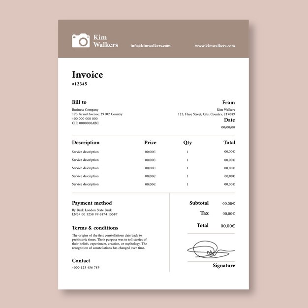 Elegant photographer invoice template