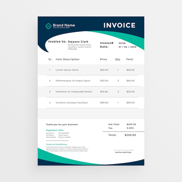 Free Vector elegant professional invoice template design