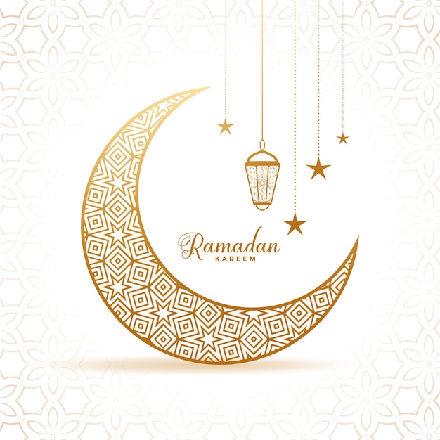 Free Vector elegant ramadan kareem decorative moon and lanterns greeting