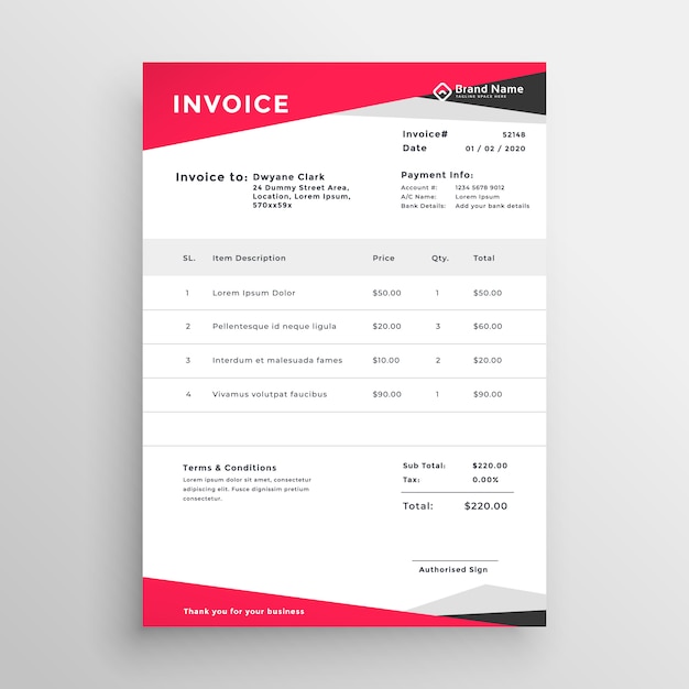 Free Vector elegant red invoice template design