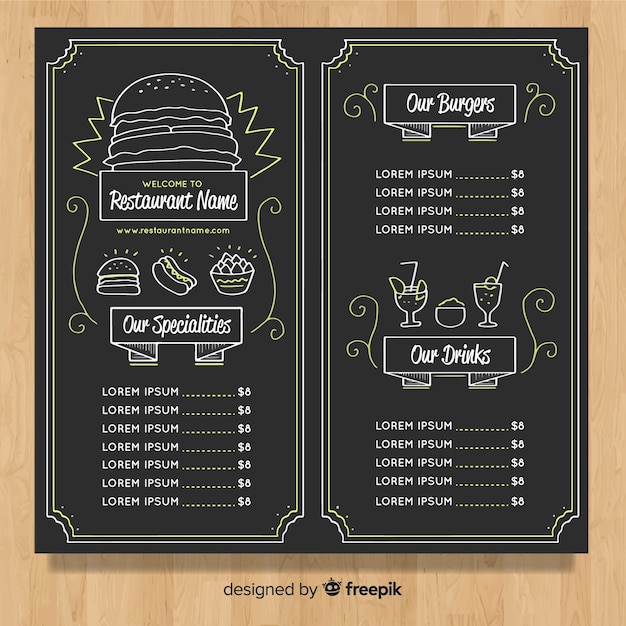 Elegant restaurant menu template with chalkboard style