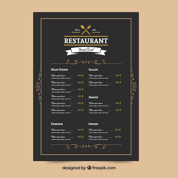 Elegant restaurant menu