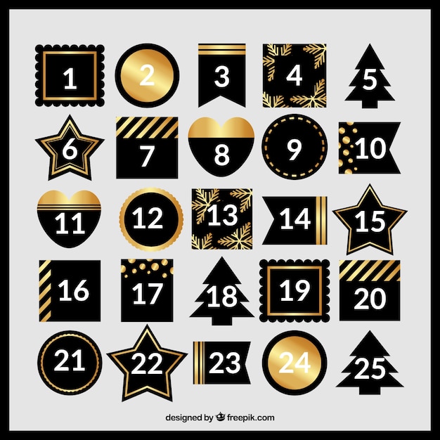 Elegant retro advent calendar with golden details