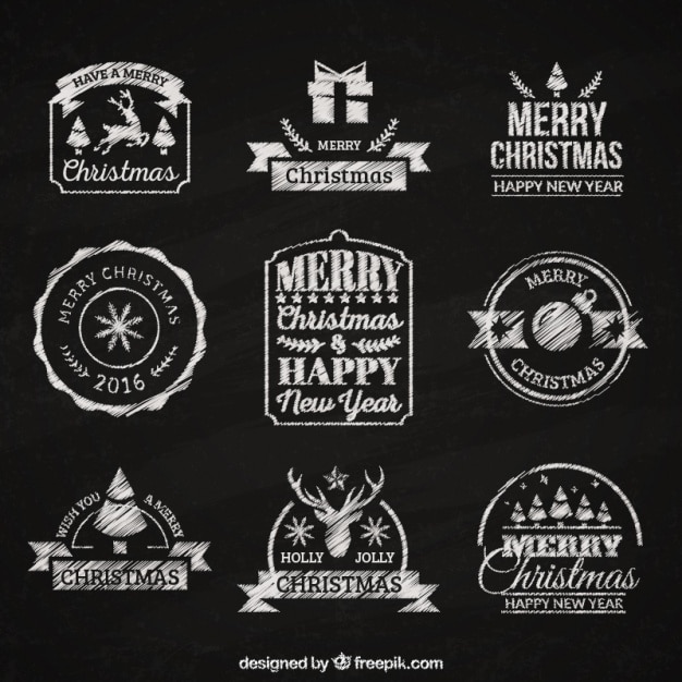 Free Vector elegant retro christmas and new year stickers