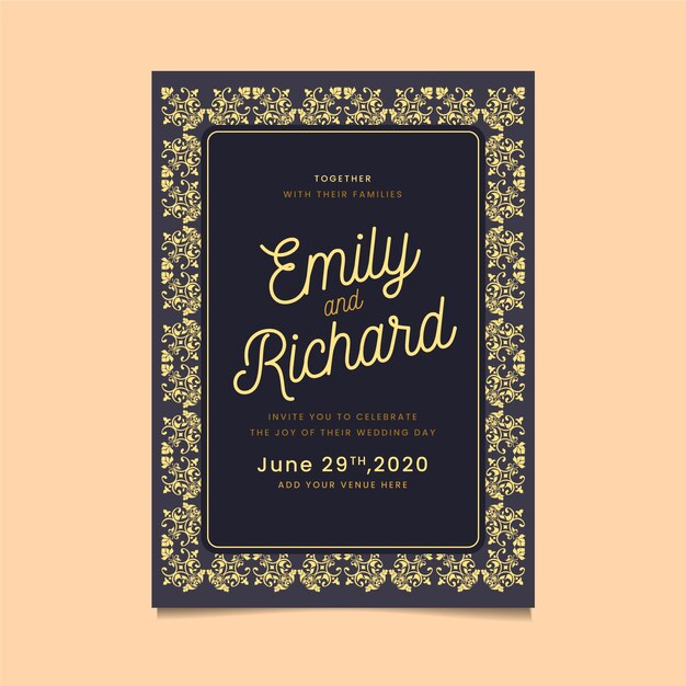 Elegant retro damask wedding invitation template