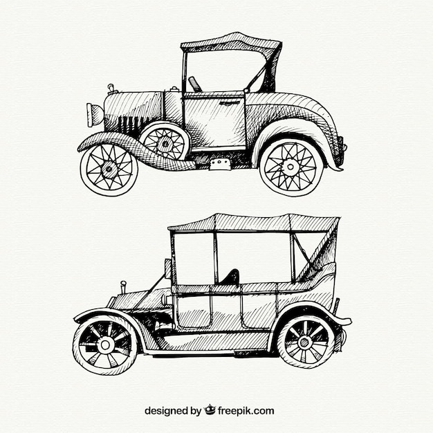 Free Vector elegant retro hand-drawn vehicles