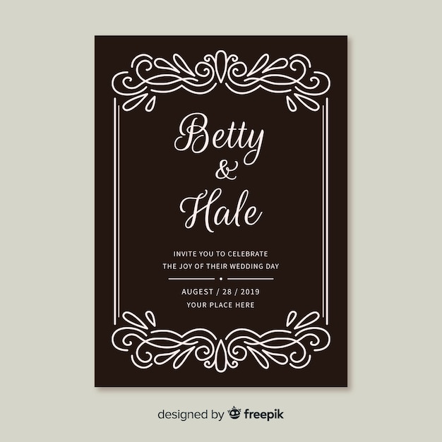 Elegant retro ornamental wedding card template