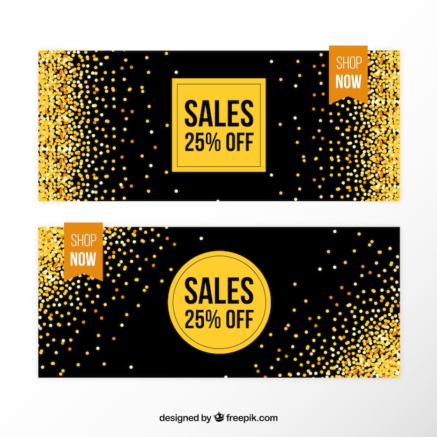 Elegant sales banners with golden glitter