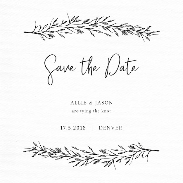 Free Vector elegant save the date card with hand drawn branches