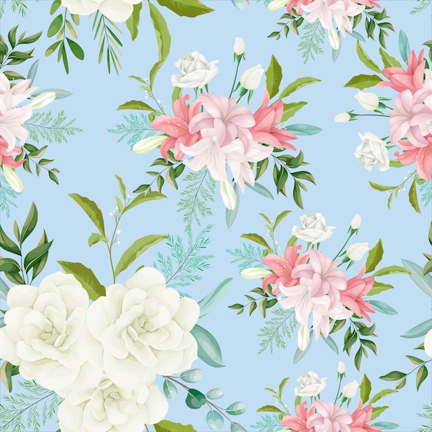 Elegant seamless pattern floral with beautiful hand drawing flower and leaves