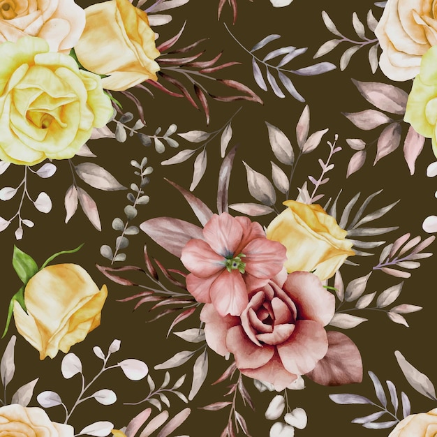 elegant seamless pattern floral with elegant brown flower and leaves