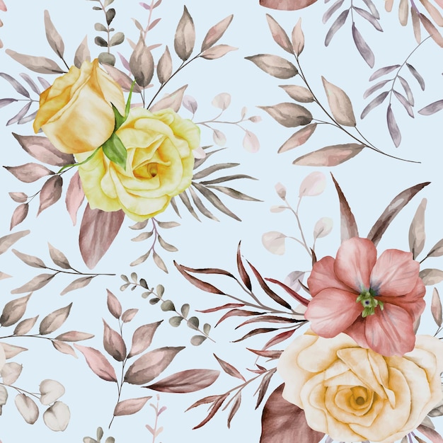 Free Vector elegant seamless pattern floral with elegant brown flower and leaves