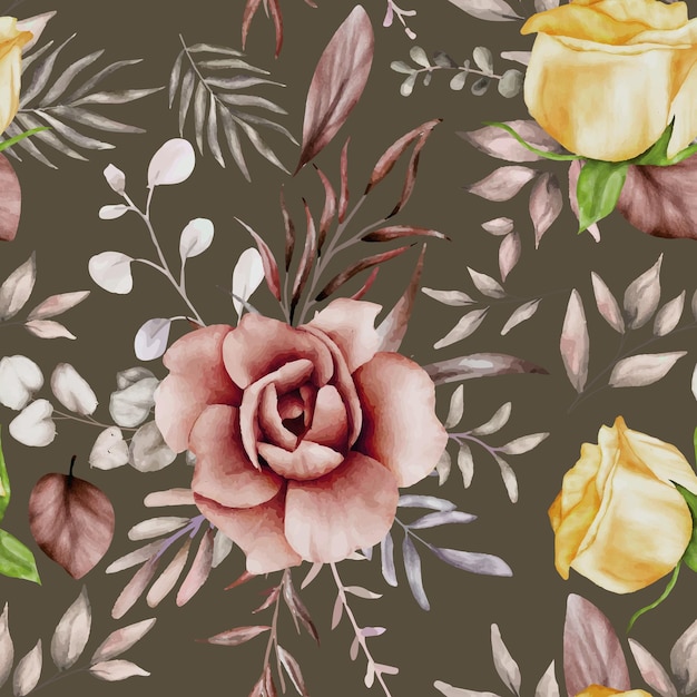 elegant seamless pattern floral with elegant brown flower and leaves