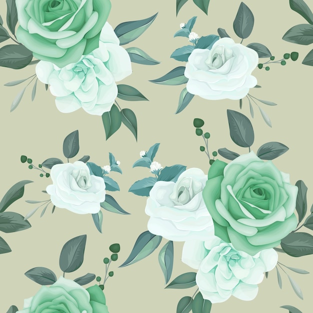 Elegant seamless pattern greenery flower and leaves