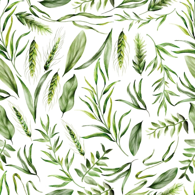 Elegant seamless pattern greenery leaves watercolor design