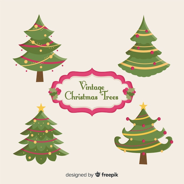 Free Vector elegant set of christmas trees with vintage design