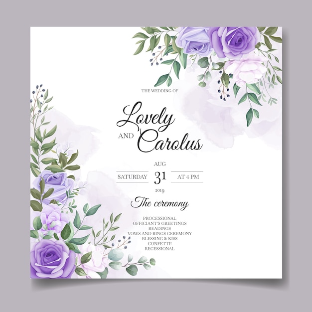 Elegant set of wedding invitation cards with beautiful purple floral