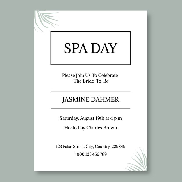 Elegant shadows spa invitation