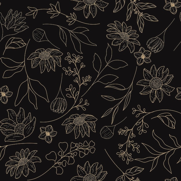 Free Vector elegant and simple monoline floral seamless pattern template