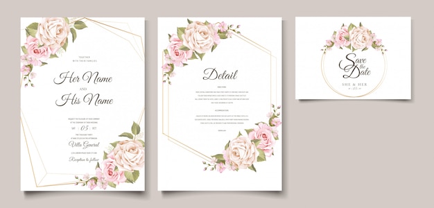 Free vector elegant soft floral wedding invitation card template