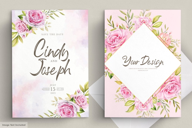 elegant soft pink watercolor roses invitation card set