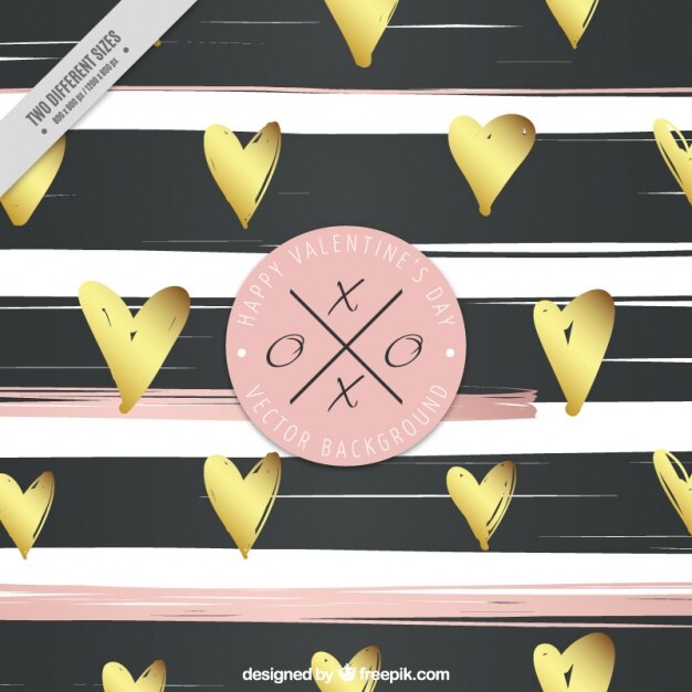 Elegant striped background and golden hearts