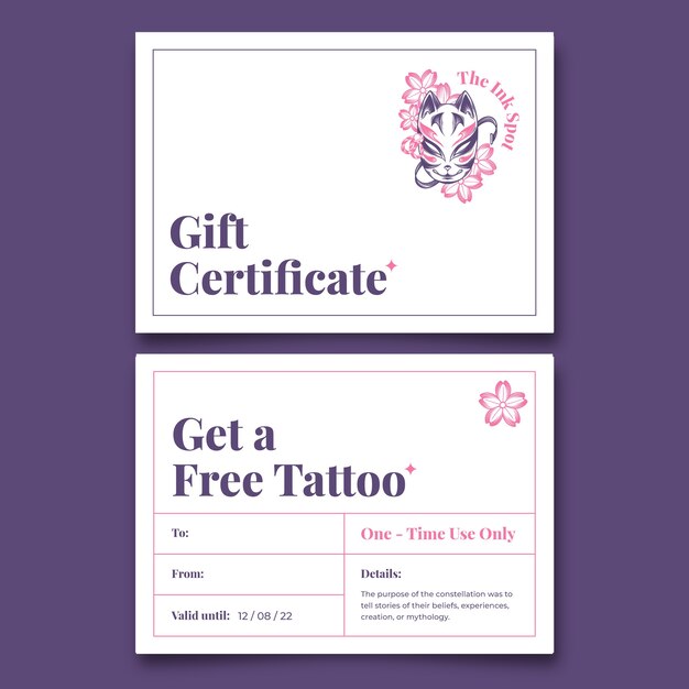 Elegant tattoo studio gift certificate