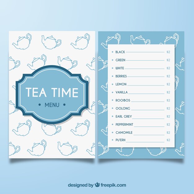 Elegant tea menu template with flat design