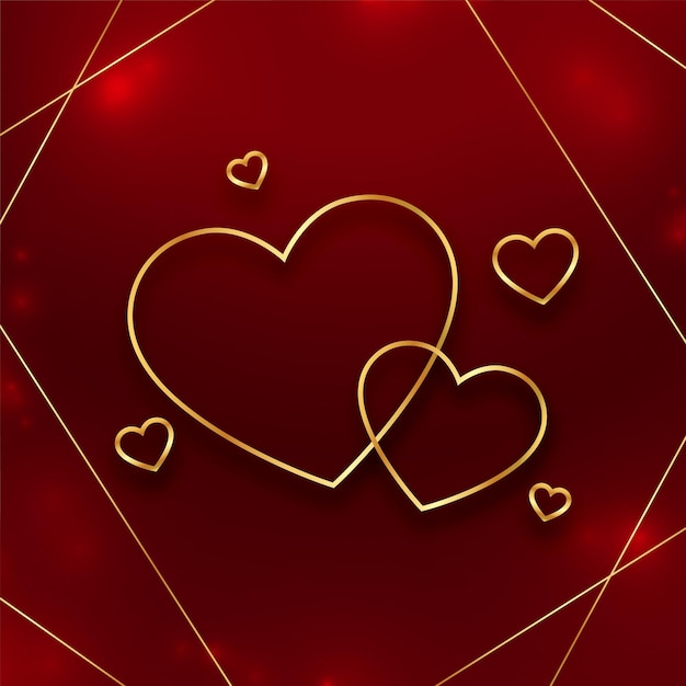 Free Vector elegant valentines day greeting with golden line hearts