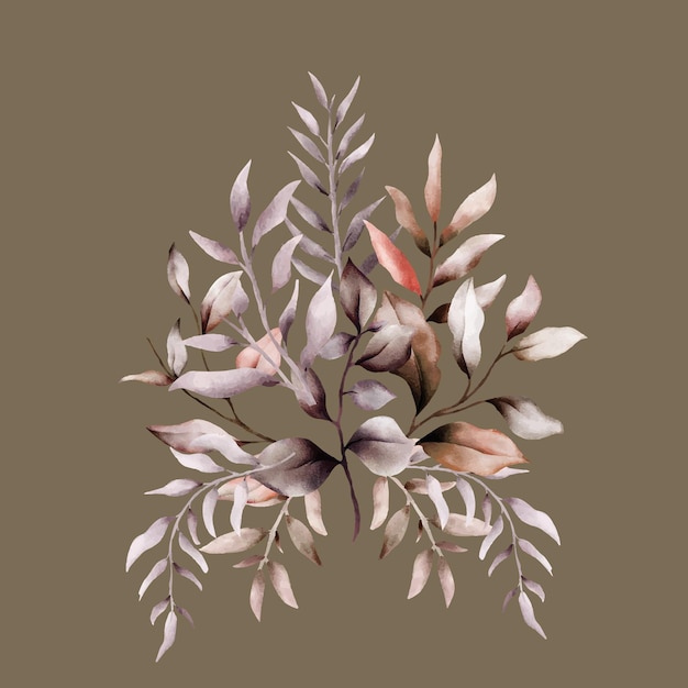 Free Vector elegant watercolor brown leaves bouquet