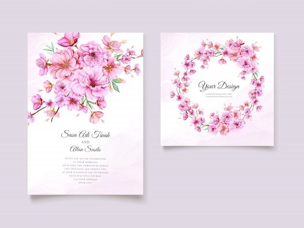 elegant watercolor cherry blossom invitation card template