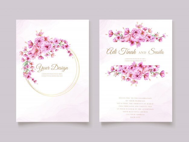 elegant watercolor cherry blossom invitation card template