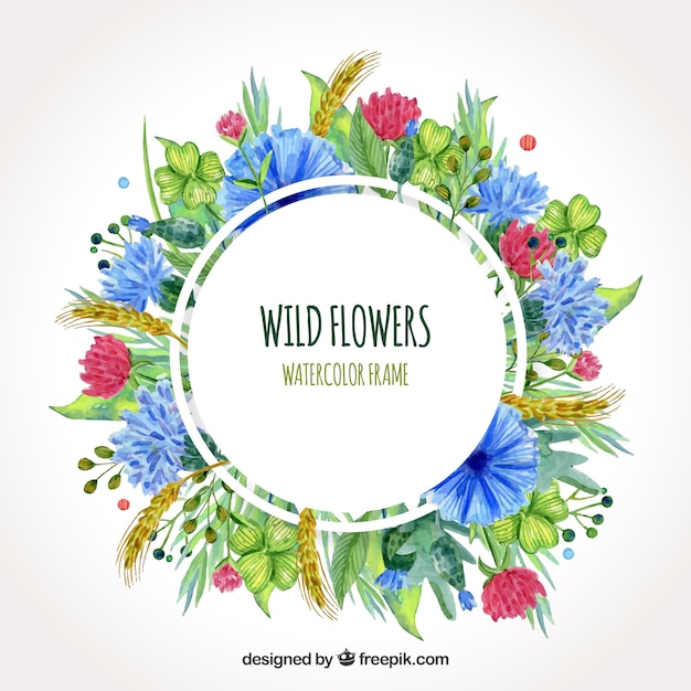 Free Vector elegant watercolor floral frame with circular style