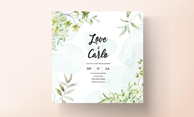 elegant watercolor greenery leaves wedding invitation card