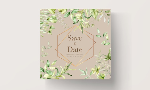 Elegant watercolor leaves wedding card template