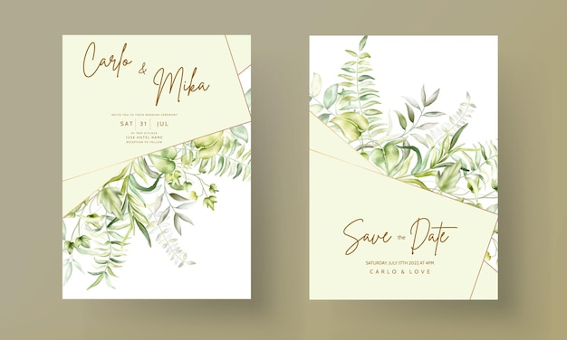 Free Vector elegant watercolor leaves wedding card template