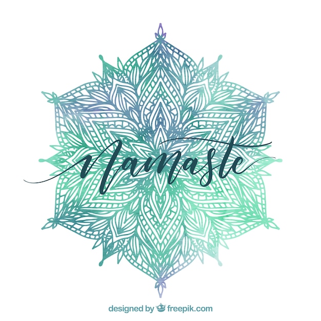 Free Vector elegant watercolor mandala background and namaste lettering