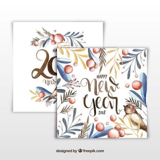 Elegant watercolor new year 2018 cards