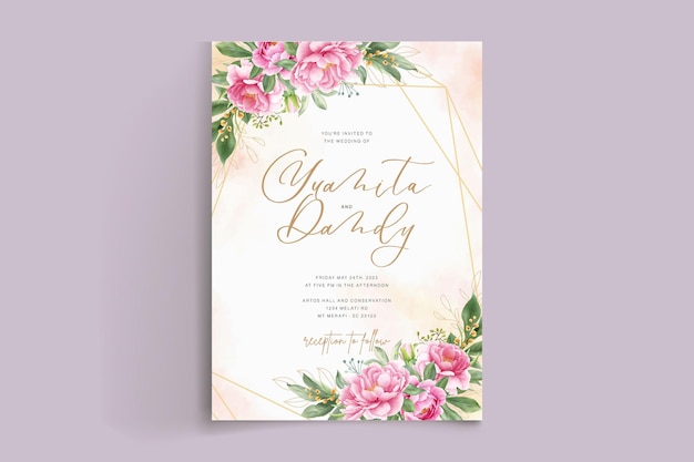 elegant watercolor peonies wedding card set