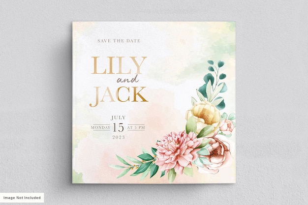 elegant watercolor peonies wedding invitation card set