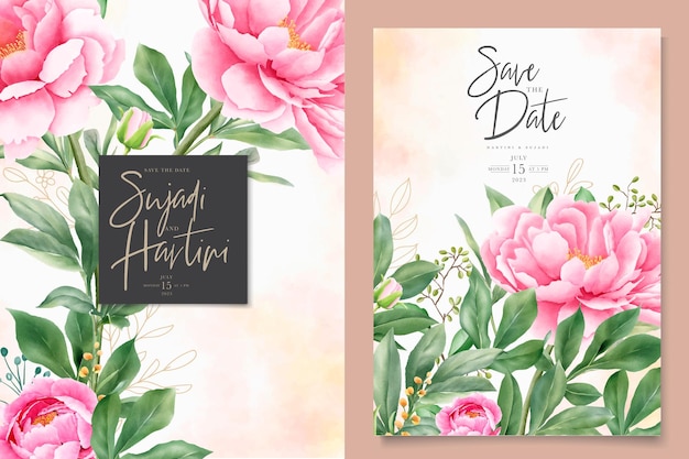 Free Vector elegant watercolor peonies wedding invitation card set