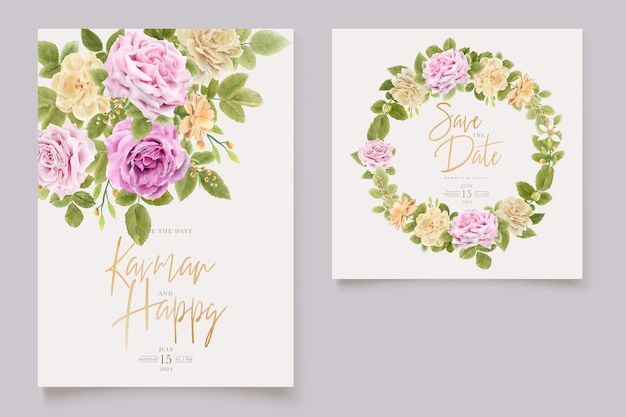 Elegant watercolor Soft Rose Wedding Invitation Set