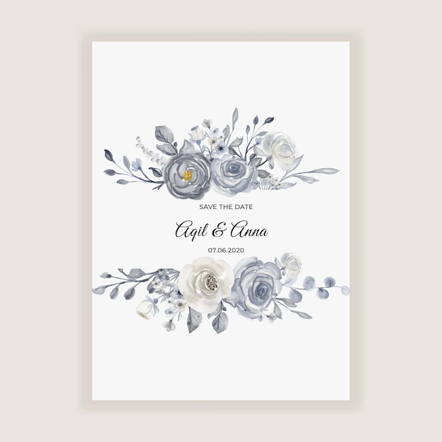 Free Vector elegant watercolor wedding card with navy blue and white flowers