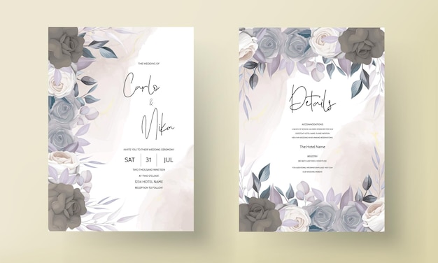 Elegant wedding card set with dark floral