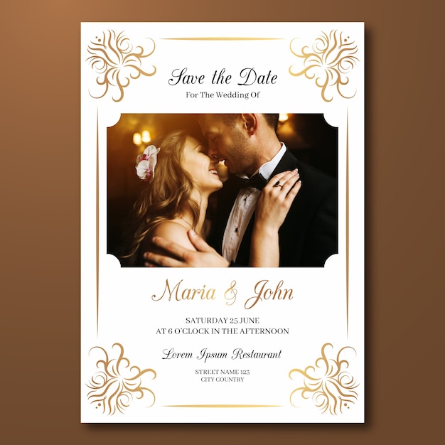 Elegant wedding card template with photo