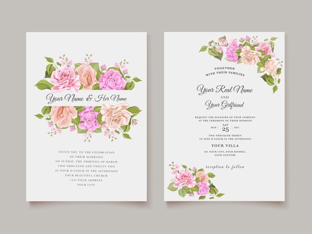 elegant wedding card with beautiful floral and leaves template