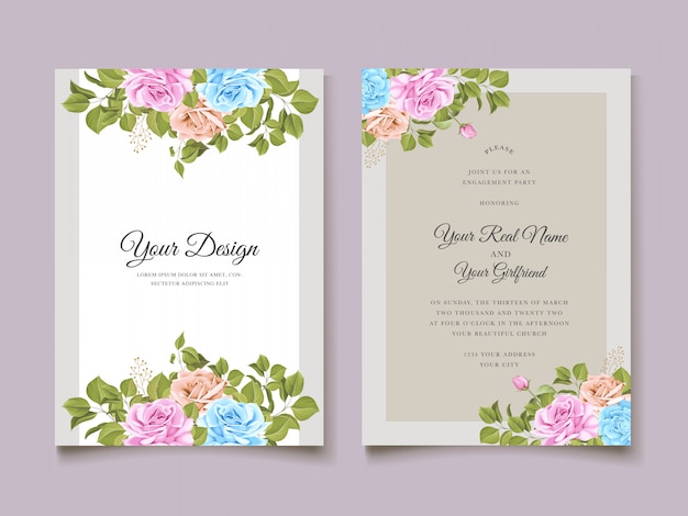 elegant wedding card with beautiful floral and leaves template