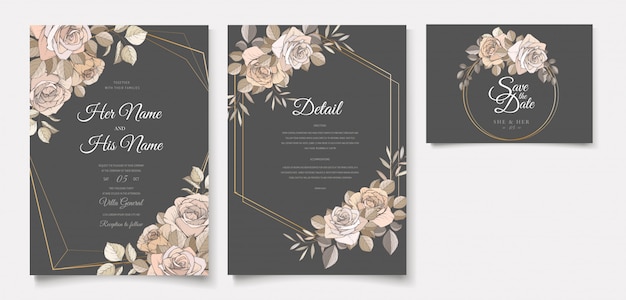 elegant wedding card with beautiful floral and leaves template