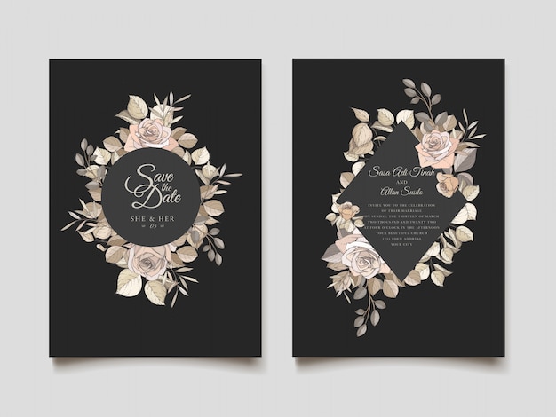 elegant wedding card with beautiful floral and leaves template