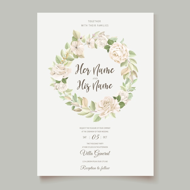 elegant wedding card with beautiful floral and leaves template